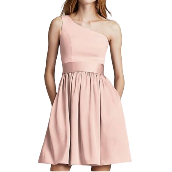White by Vera Wang Dresses & Skirts - WHITE BY VERA WANG Blush Short One Shoulder Dress with Satin Sash sz 14!!!